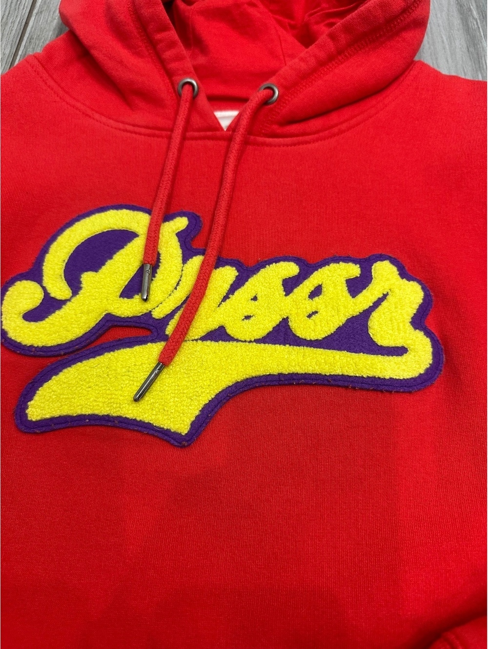 Passer Red Hoodie with Yellow and Purple Logo, Size M - Picture 2 of 4